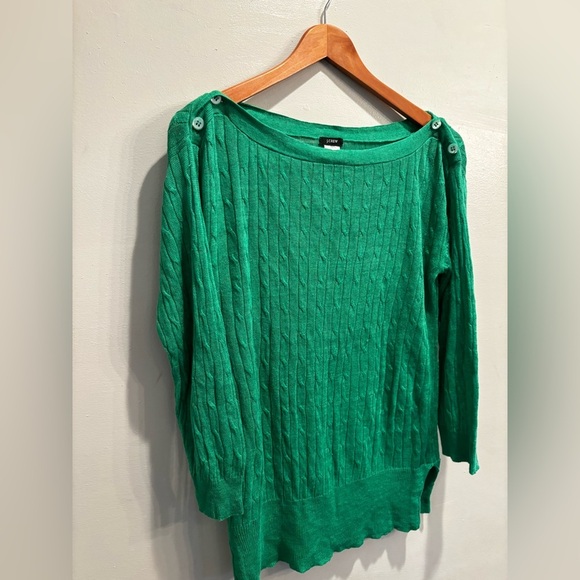 J. Crew Vibrant Green Cable Knit Sweater linen fall  clean simple Christmas - Picture 1 of 11
